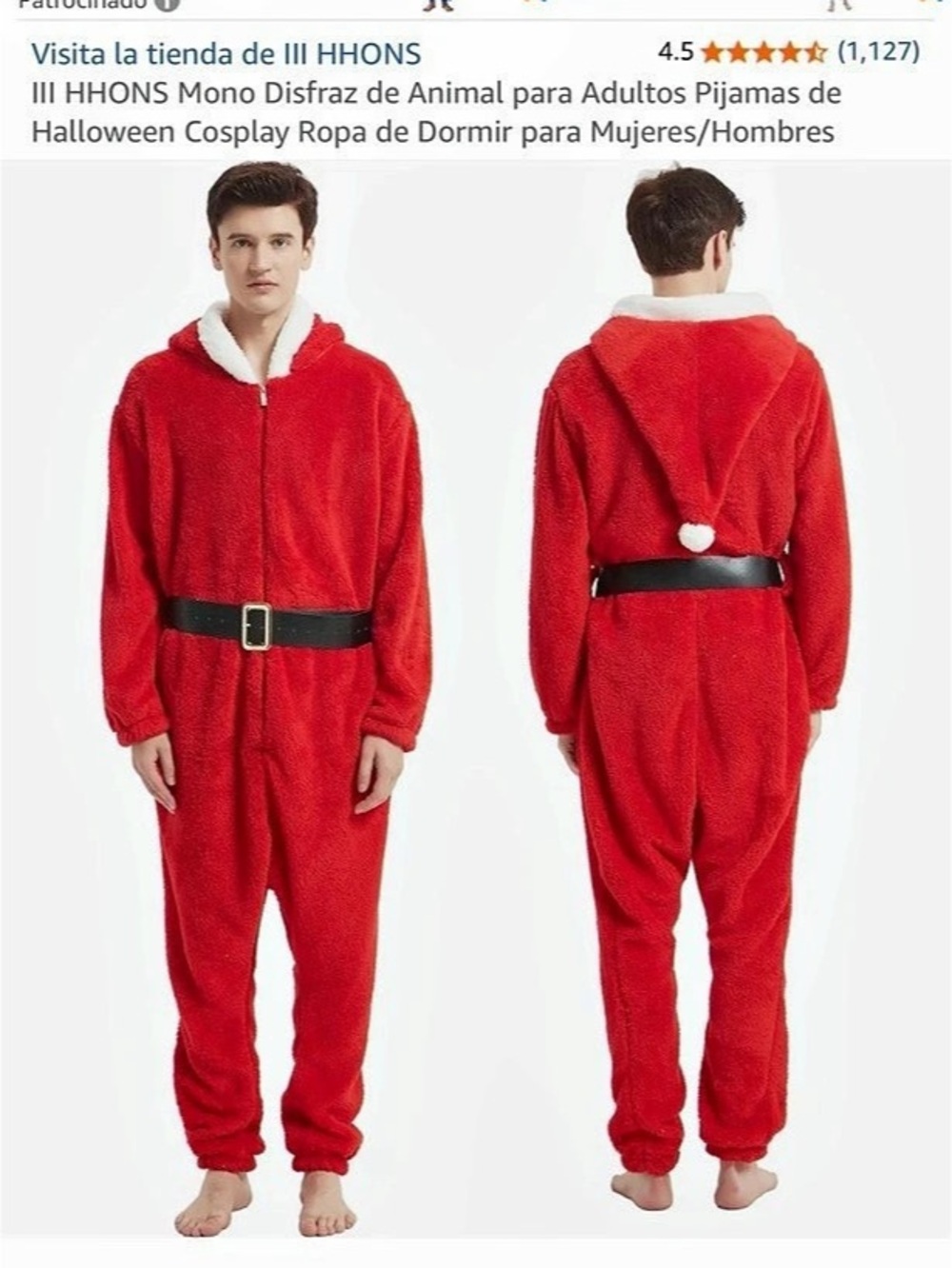 III HHONS Adult Santa Claus Onesie Costume Pajamas Red